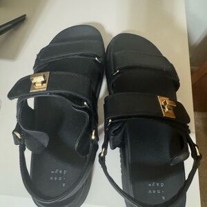 Black Sandals with Gold Buckles